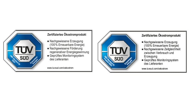 TÜV Süd EE01 EE02 Ökostrom Label TÜV Süd EE01 EE02 Ökostrom Label