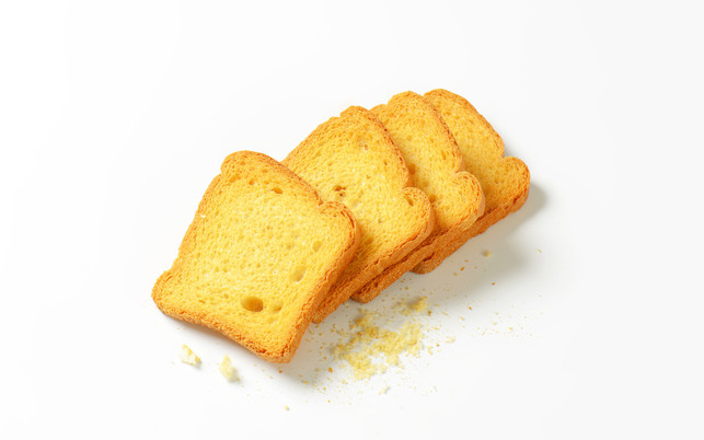 Twice baked sliced white bread Zwieback wird zweimal gebacken.