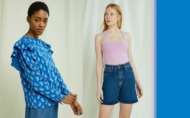 fruehjahr-mode-nachhaltig-s-PeopleTree-210302_1280x800 Frühlingsmode 2021 Bluse mit Paisley-Muster in Blau und pinkfarbenes Top