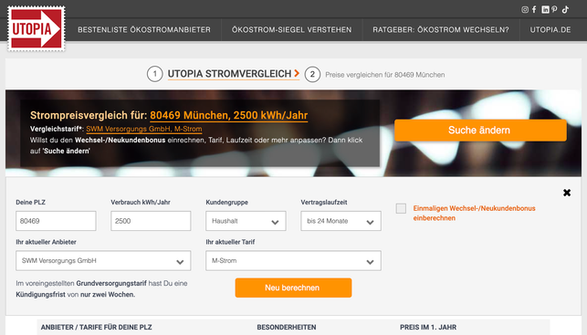 stromvergleich-oekostrom-wechselbonus-neukundenbonus_aw_screenshot Klick dazu einfach rechts oben auf den Button „Suche ändern“ und aktiviere dann die Checkbox „Einmaligen Wechsel-/Neukundenbonus einberechnen“.