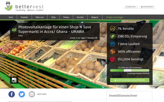 Crowdinvesting Bettervest Crowdinvesting-Projekt bei Bettervest.com