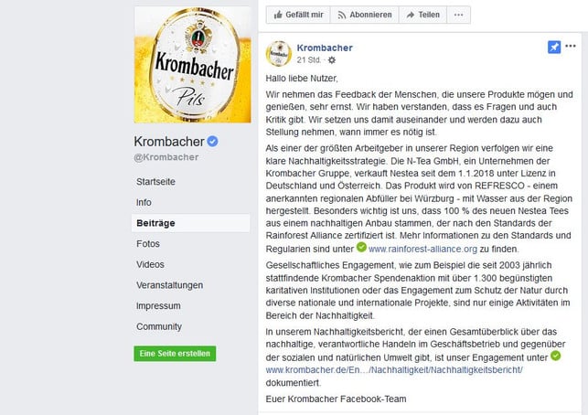 krombacher-nestle-s-facebook-krombacher-180607- Nestle Krombacher Facebook