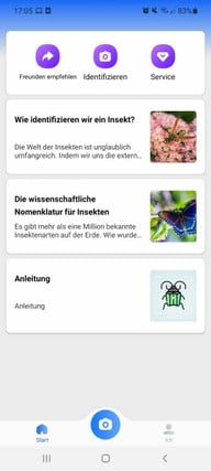 so-sieht-die-startseite-von-picture-insect-aus-un-screenshot-von-idalina-kopp-aus-der-app-210930_download So sieht die Startseite von Picture Insect aus. Unten über die Kamera kannst du dann Raupenartenbestimmen.