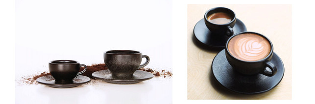 Kaffeeform: Cappussinotassen und Espressotassen aus Kaffeesatz Kaffeefrom: Cappussinotassen und Espressotassen aus Kaffeesatz