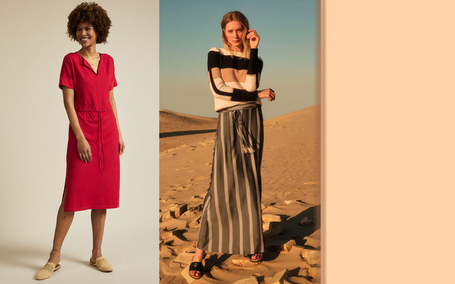 fruehjahr-mode-nachhaltig-s-lanius-210309_1280x800 Rotes Kleid mit Tunnelzug und Pullover mit Blockstreifen