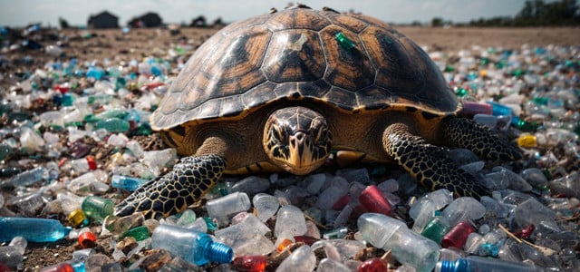 Schildkröte auf Plastikmüll - Rethink Plastic Utopia Themenwochen