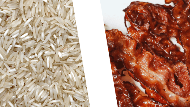 Lebensmittel: Reis und Speck