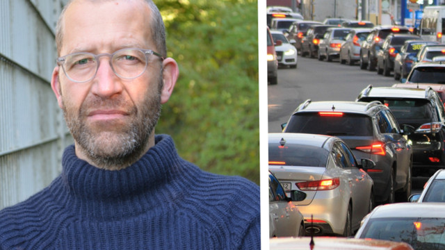 borisvonheesen-autostau-pb-aled7-260326 Porträt von Boris von Heesen (links), Straße mit dichtem Autoverkehr (rechts)