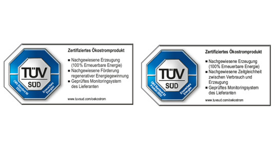 TÜV Süd EE01 EE02 Ökostrom Label TÜV Süd EE01 EE02 Ökostrom Label