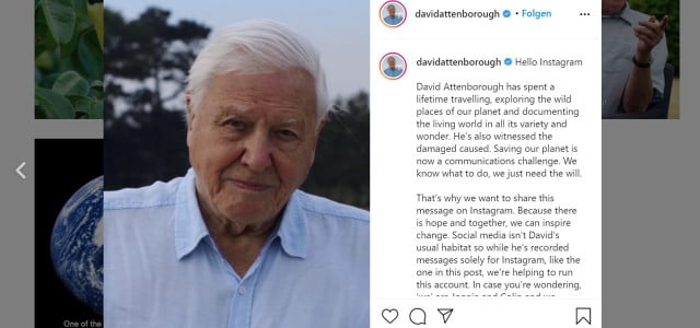 David Attenborough, Instagram