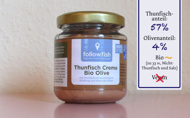 Fleischloser Brotaufstrich: Thunfisch Creme Bio Olive von Followfish