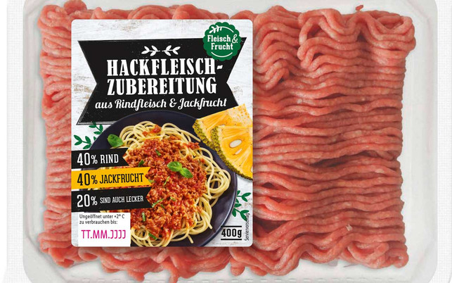 Hackfleischzubereitung von Lidl Ab Montag, 14. Januar, gibt es bei Aldi Hackfleisch aus Rindfleisch und Jackfruit.