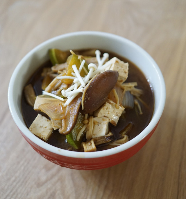 Tofu cubes and mushrooms are perfect for miso soup.