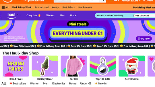 Billiger Temu-Klon? Was Amazon Haul ausmacht – und wie gut und sicher die Produkte sind Screenshot von Amazon.de Webseite, Rubrik Amazon Haul