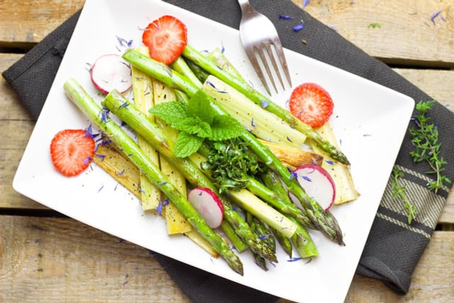 Asparagus and strawberries are a popular combination of flavors in the spring.