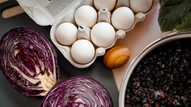 eier-faerben-rotkohl-e-katrine-zuka-220329-1280x720-1 Ostereier färben mit Naturfarben: Rotkohl färbt Eier violett bis blau.