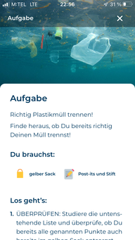 die-coach-funktion-der-earnest-app-vermittelt-wiss-bildschirmfoto-earnest-220327_download Die Coach-Funktion der Earnest-App vermittelt Wissen zu nachhaltigen Themen und zeigt beispielsweise im Meer schwimmenden Plastikmüll.