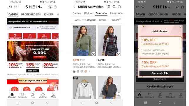 Die Shein-App steckt voller Tricks, die junge NutzerInnen zum Kaufen animieren sollen.