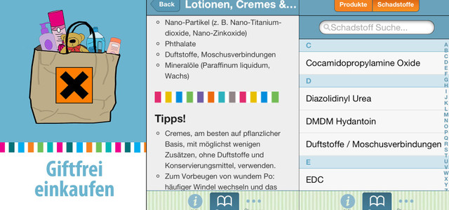 Smartphone-App: 'Giftfrei einkaufen' (Screenshots)