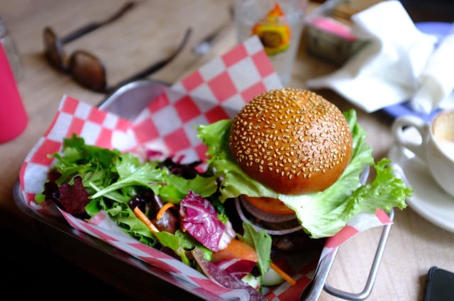 With fresh veggies, a flavorful sauce, and a whole grain bun, you've got a healthy, vegan burger.