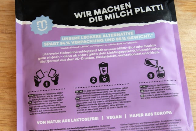 Veganz Mililk Hafermilch-Blätter Rückseite Verpackung Veganz Mililk Hafermilch-Blätter