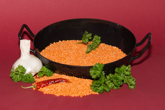 Garlic and chilli add spiciness to red lentil curry.