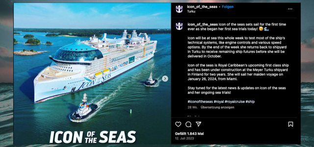 Icon of the Seas: Größtes Kreuzfahrtschiff der Welt umfasst rund 10.000 Menschen