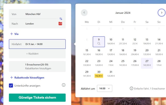 trainline-screenshot-090124-1920x1209-1 Auf Trainline kannst du passende Zugverbindungen für deine Reise suchen und buchen.