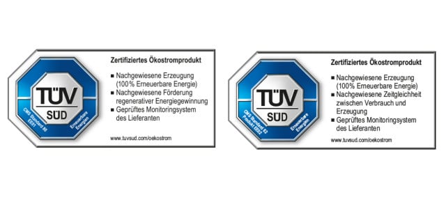 TÜV Süd EE01 EE02 Ökostrom Label