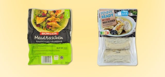 Maultaschen im Test: Keime und Pestizide verderben den Genuss (Fotos: Öko-Test) Bürger und Penny im Maultaschen-Test von Öko-Test