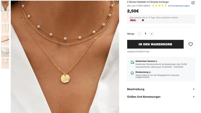 Shein-Shop Dreiteilige Halskette für 2,50 Euro - welcher Teenie kann da widerstehen?