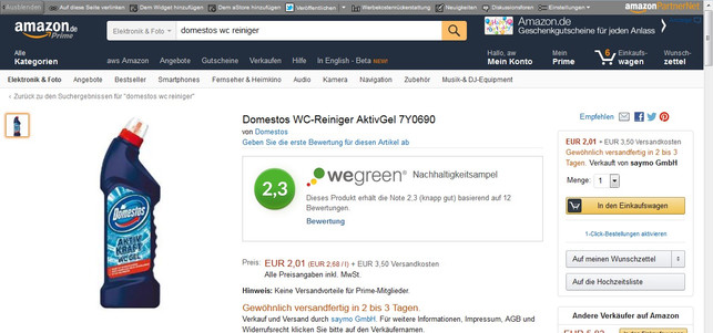 WeGreen Nachhaltigkeitsampel Addon Amazon Anzeige der WeGreen-Nachhaltigkeitsampel per Firefox-Addon auf Amazon.de