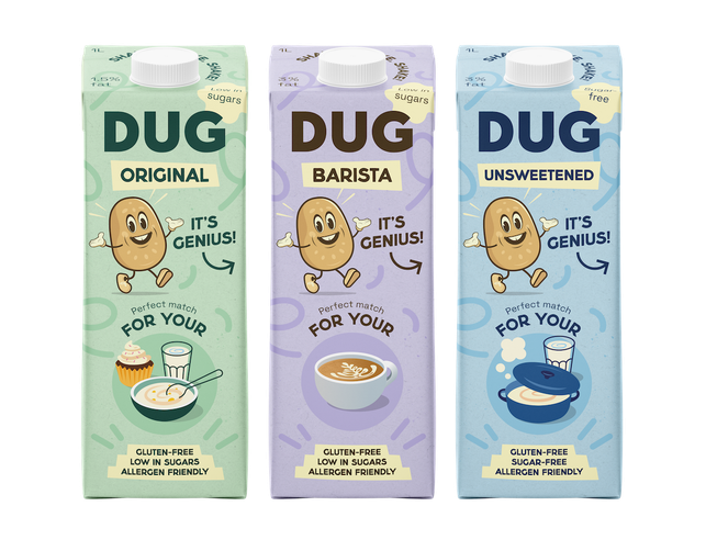 DUG x Collection 2 Die drei DUG Kartoffelmilch-Variationen: Original, Barista und Unsweetened