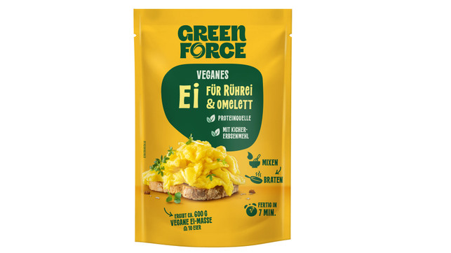 greenforce-ei-packung Aus Pulver auf Kichererbsenbasis wird schnell ein veganer Ei-Ersatz.