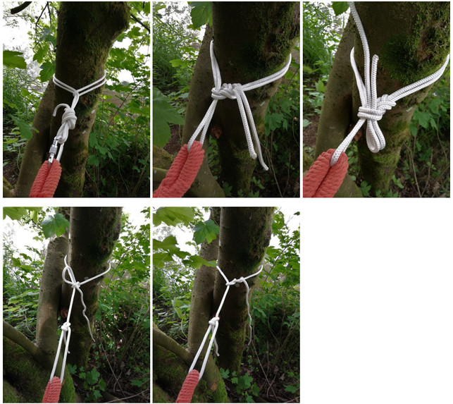 hier-siehst-du-in-der-reihenfolge-von-links-nach-r-victoria-clauss-utopia-210612_download Hier siehst du in der Reihenfolge von links nach rechts: Befestigung mit Karabiner, doppelten Seil und einfacher Schlaufe; doppeltes Seil mit zwei halben Schlägen; doppeltes Seil mit Slipstek; einfaches Seil mit zwei halben Schlägen; einfaches Seil mit Slipstek.