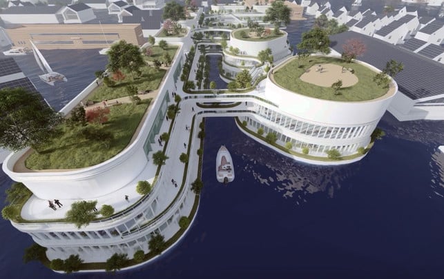 dogen-city-japan-innen-n-ark-230718-1920x1209-1 In Dogen City soll es begrünte Parks geben, die Wohngebäude schwimmen auf dem Wasser.