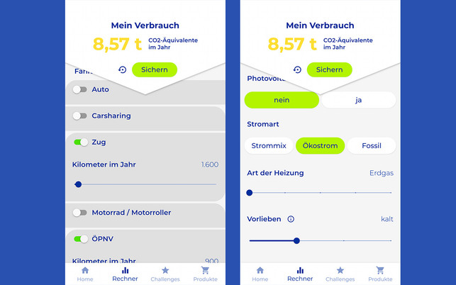 Worldwatchers Klimakompass CO2 App Die Klimakompass-App zeigt euch euren (einigermaßen) individuellen CO2-Fußabdruck anhand eures Lebensstils