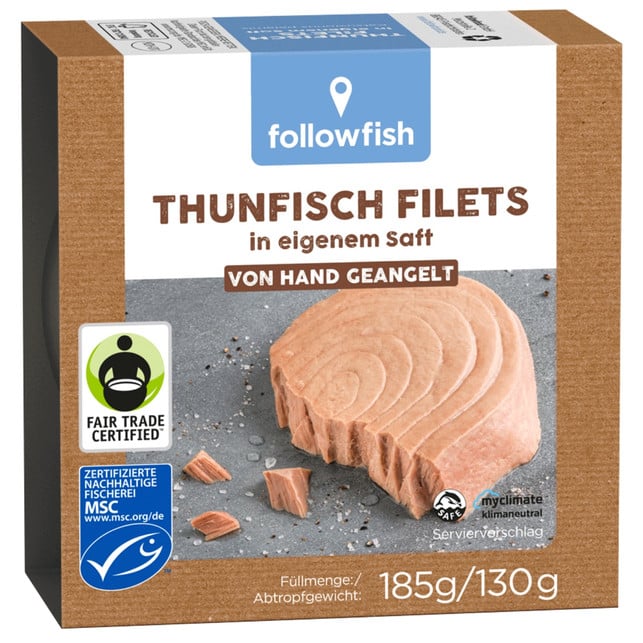 Dosen-Thunfisch mit MSC, Dolphin Safe, Fair von Hand geangelt, klimaneutralisiert Dosen-Thunfisch mit MSC, Dolphin Safe, Fair von Hand geangelt, klimaneutralisiert