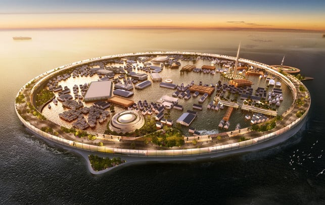 Dogen City: In Japan soll eine schwimmende Stadt im Meer gebaut werden. Dogen City: In Japan soll eine schwimmende Stadt im Meer gebaut werden.