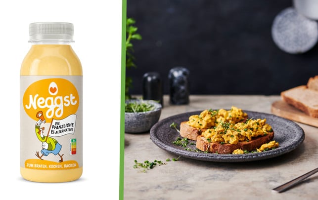 neggst-veganes-ei-ruehrei-neggst-220830-1920x1209-1 Aus dem veganen Ei von Neggst haben wir wie im Bild rechts Rührei zubereitet.