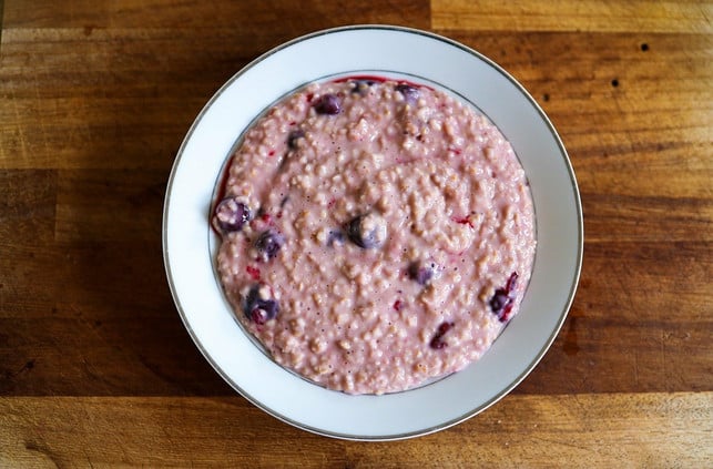 Porridge can be a hot meal for breakfast.