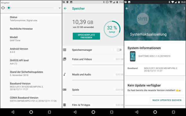 Shift 5me Test Smartphone Shift 5me: in Android 8.0 sind gut 20 GByte frei